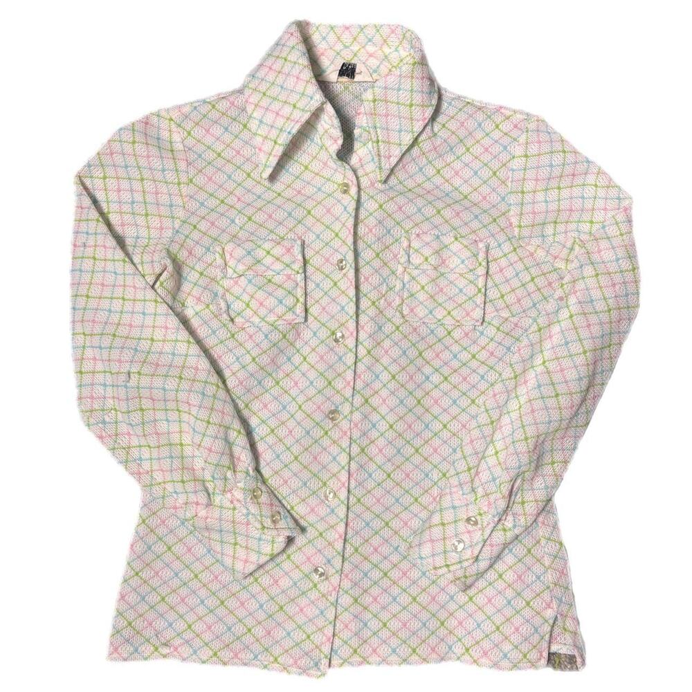 60s vintage James Kenrob by Dalton pastel plaid button up top (s)